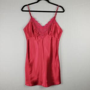Victoria's Secret Size M Low Back Satin‎ Slip Lingerie Dress Red Lace Romantic